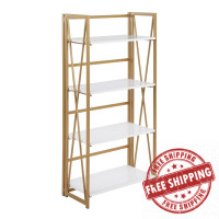 Lumisource OBC-FOLIA AUW Folia Contemporary Bookcase in Gold Metal and White Wood